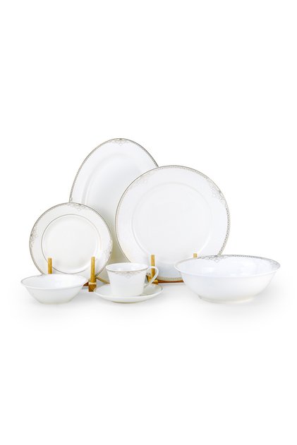 ASMA 32 Pc New Bone China Dinner Set for 6 Persons – White with Elegant Gold Rim