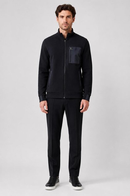Pocket Detailed Zippered High Collar Sweatshirt