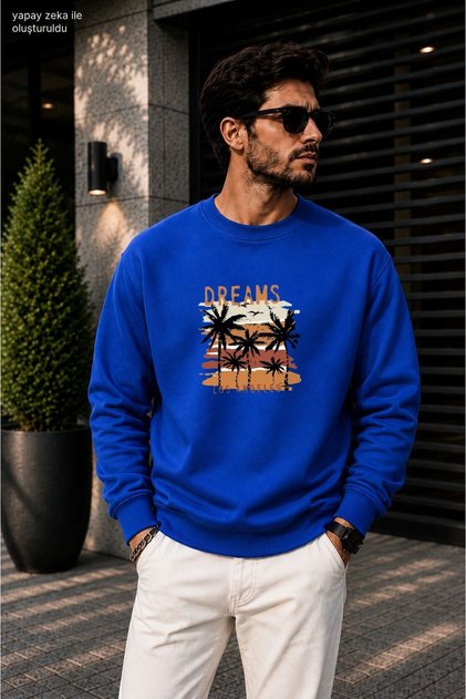 Men'Sbad Dreams Los Angeles Palm Tree Printed Cycling Round Neck Casual Sweatshirt