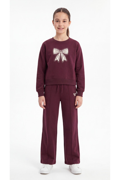 Top and Bottom Ribbon Printed Girls' Tracksuit Set