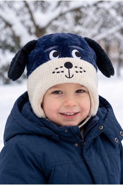 1-3 Years Old Boys' Winter Beanie with Inner Fleece and Plush Figures