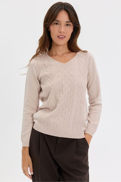 Women's V-Neck Front-Walked Knitwear Sweater Beige