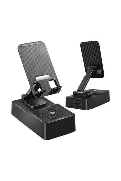 Suport Telefon cu Difuzor Bluetooth Integrat, Pliabil și Reglabil, pentru Birou, Smartphone și Tabletă