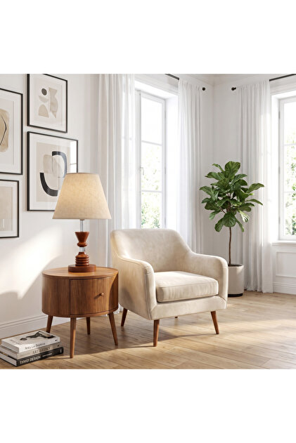 Table Lamp with Brown Base and Fabric Shade