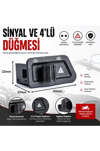 Scooter 50 100 125 150 Uyumlu 4Lü Sinyal Yakar Düğme Butonu (Düğme Tipi Aynı İse Uyar).