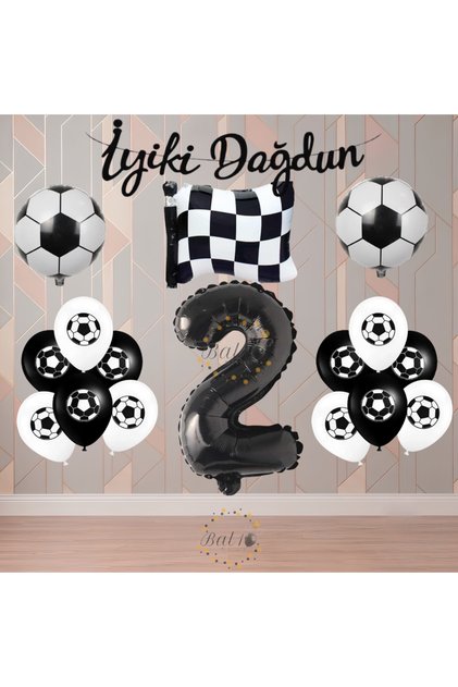 Bal10 Black-White Football Fan-Themed Birthday Party Set Age-2