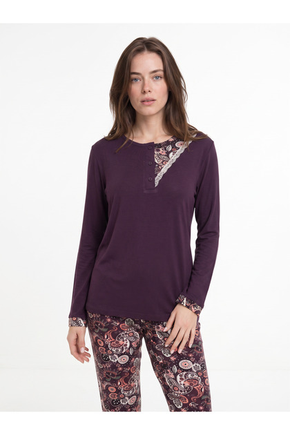 Women's Long Sleeved Viscose Pajama Set Purple