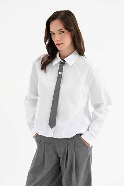 Women's 100% Cotton Tie Detailed Design Crop Shirt