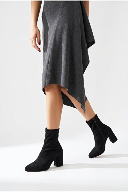 Artı-Artı022-3110 Women's Daily Day & Night Heeled Fancy Black Suede Boots