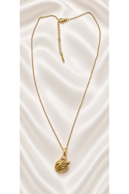 Gold Color Zircon Stone Swan Figured Steel Necklace - Does Not Tarnish - 45cm