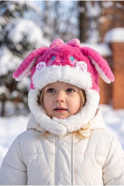 1-3 Year Old Girl's Plush Fleece Lined Winter Beanie with Figure and Tie-Down Feature at the Neck