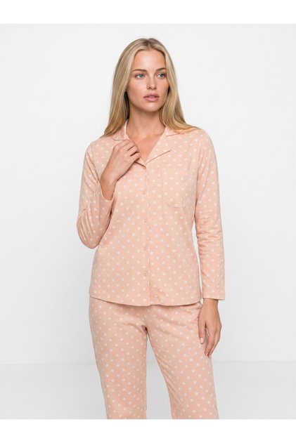 Women's Cotton Dot Pattern Long Sleeve Pajama Set Orange