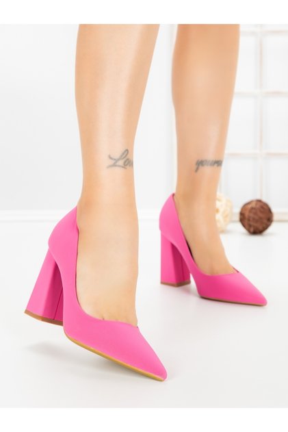 Pantofi cu toc gros roz din material textil Rossela