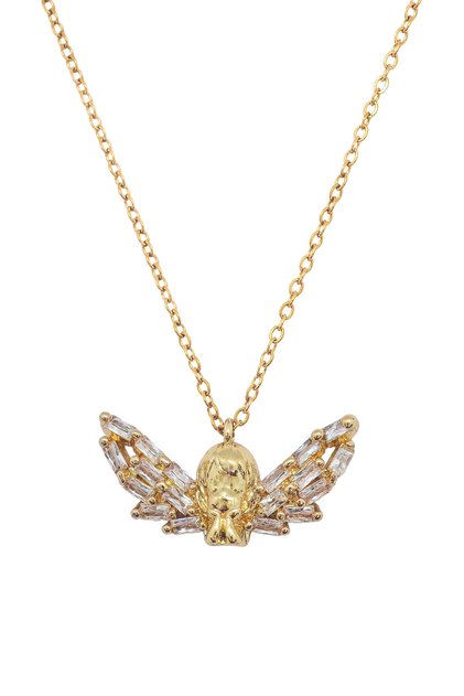Women's Gold Color Thinking Baby Angel Eros Zircon Stone Necklace with Wings Romantic Stylish Minimal
