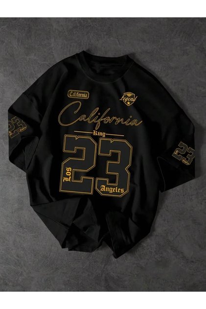 Unisex Oversize College Style Number Printed Black T-Shirt