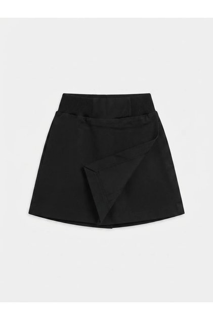 Elastic Waist Gabardine Girls' School Shorts Skirt - Black