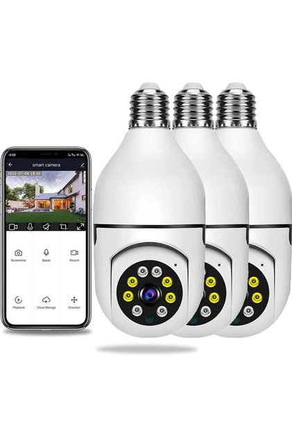 3PCS Wireless Light Bulb Camera Outdoor 360 Degree WiFi Security Dome Cameras,