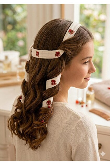 Heatless Hair Styling Belt Hair Curling Band Night Use Pomegranate Printed Soft Belt