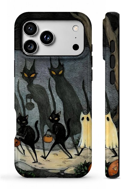 Compatible with iPhone 17 Pro Max / 18 Pro Max - Ghost Cat Double Layer Glossy Tough Phone Case
