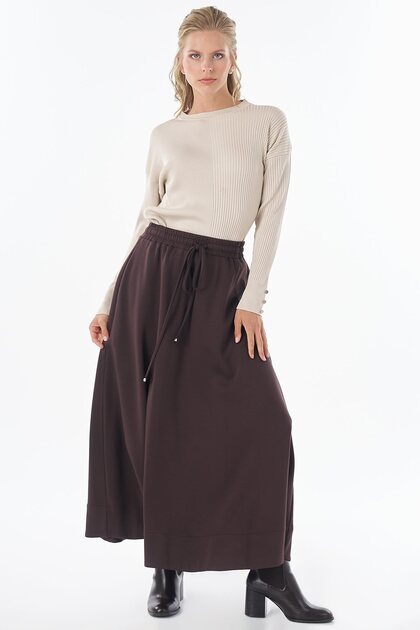 Lace-Up Rayon Skirt Brown