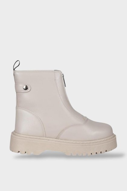 Front Zipper Women's Boots Beige