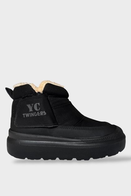 Nubuck Thick Sole Women's Boots with Fur Inside Black
