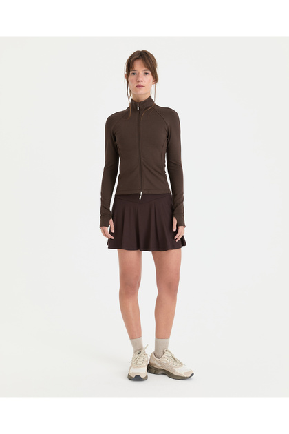 Brown Ecovero ™ Viscose High Waist Flared Shorts Skirt
