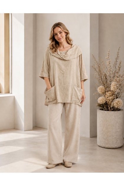 100% Cotton Fabric Capri Sleeve Double Pocket Flared Women's Blouse 42-50