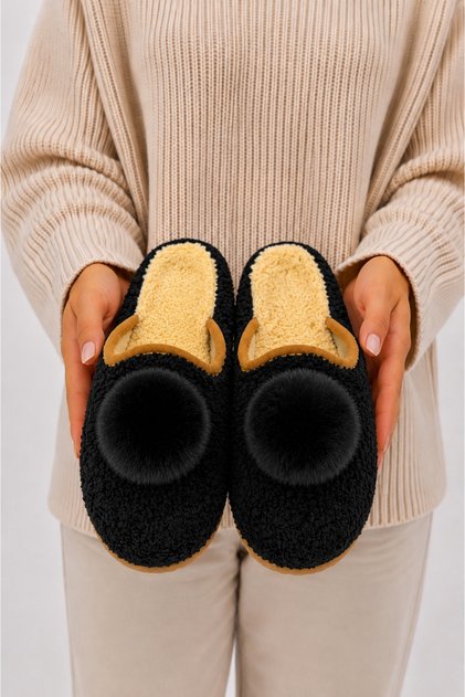 Women's Plush House Slippers with Pompoms, Soft Furry, Warm Soled, Winter House Dowry Bundle Slippers