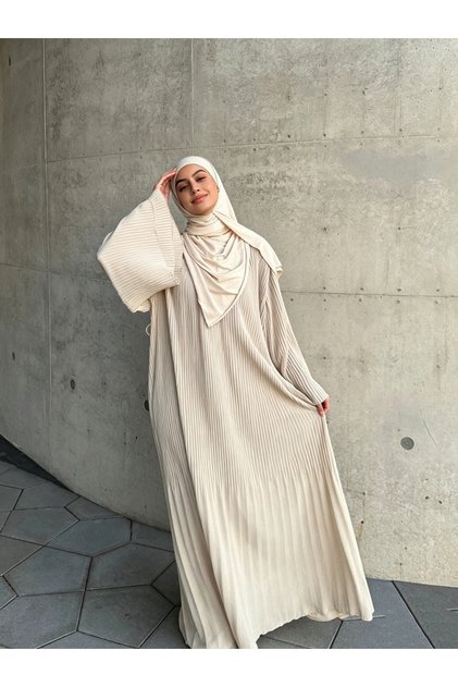 Khaki Pleated Jalabiya Dress