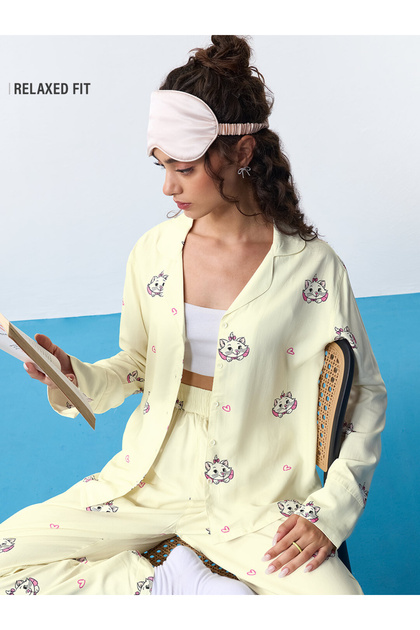 Yellow Relaxed Fit Marie Cat Print Shirt