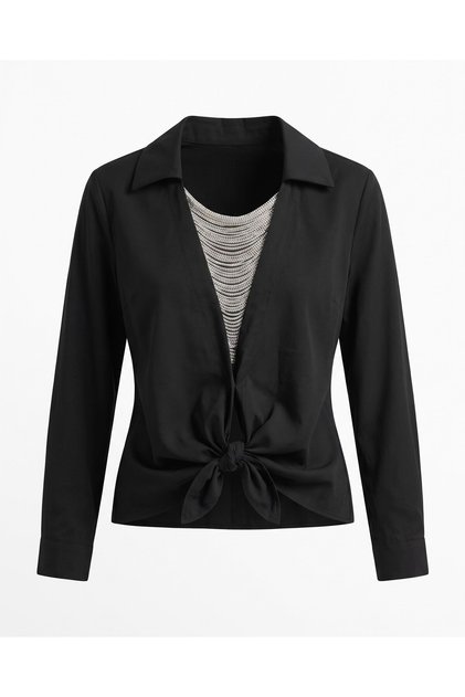 Black Shirt with Bead Detail on the Front