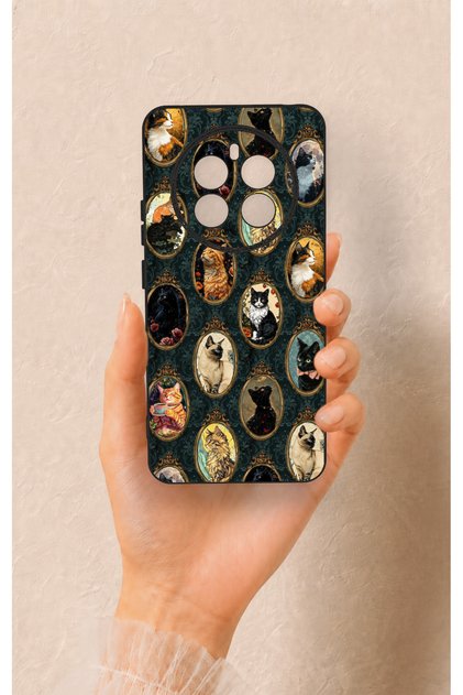 Realme 12 4g Compatible Vintage Cat Portraits Patterned Silicone Case