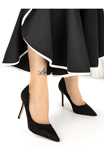 Pantofi stiletto negri din material textil Celinae