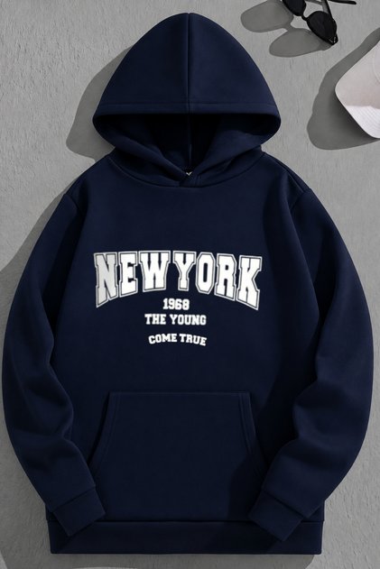 Unisex 3 Thread Cotton Navy Blue Newyork1968Come Print Loose Fit Sweatshirt Hoodie