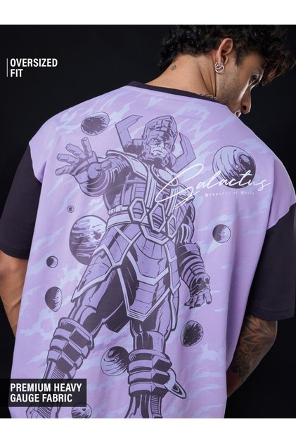 Men Galactus Graphic Oversized Purple Cotton T-Shirt