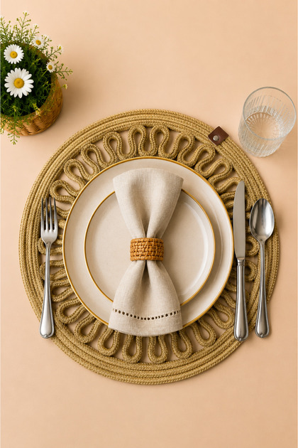 مفرش طاولة مزخرف من التريكو بنمط مفرد، مفرش طاولة أمريكي دائري، مفرش طاولة محبوك، مفرش طاولة مصنوع يدويًا، ديكور طاولة أنيق، طاولة طعام، طاولة إفطار، ديكور أدوات المائدة، إكسسوارات المنزل والمطبخ