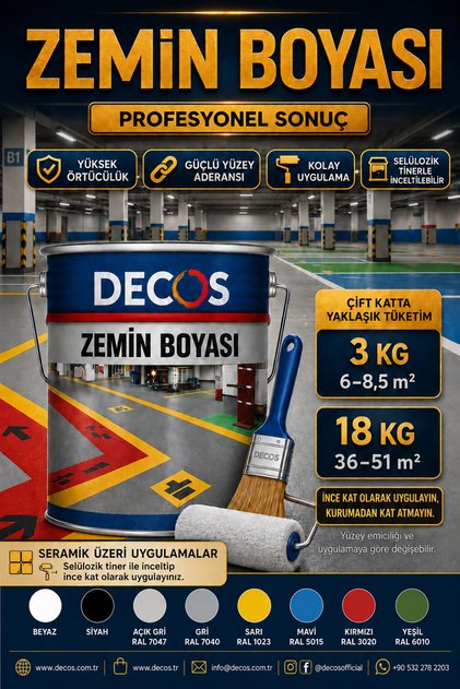 Zemin Boyası 18 kg – Beton, Asfalt, Ahşap Yer Boyası – Garaj Açık/Kapalı Otopark Fabrika Depo
