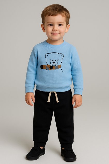 Baby&Child Scarf, Teddy Bear Embroidered 2-Piece Top and Bottom Set