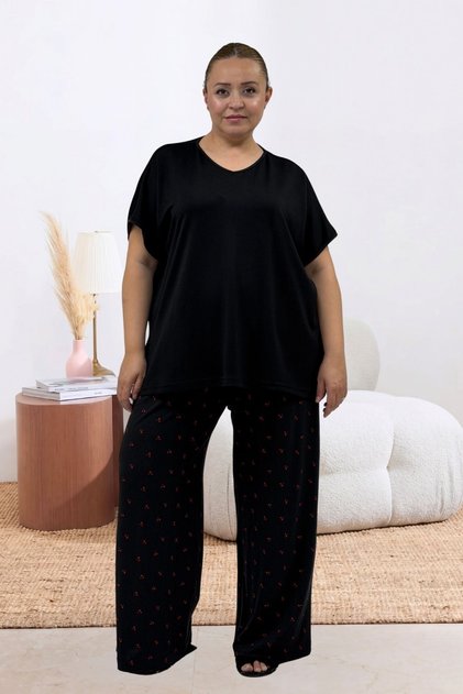 67808 Large Size Combination Modal -Milan Pajama Set - Cherry Pattern