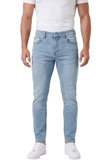 Erkek Slim Fit Dar Kesim Likralı Açık Mavi Kot Pantolon – Dar Paça İnce Esnek Jean 2608306