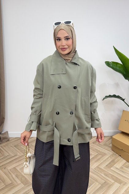 Molly Nelly Women's Stand Collar Midi Length Belted Trench Coat