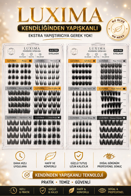 Kendinden Yapışkanlı İpek Kirpik Seti - 400 Adet Yapıştırıcısız Hızlı Takma Tekli Kirpik 12 Farklı Model Stil