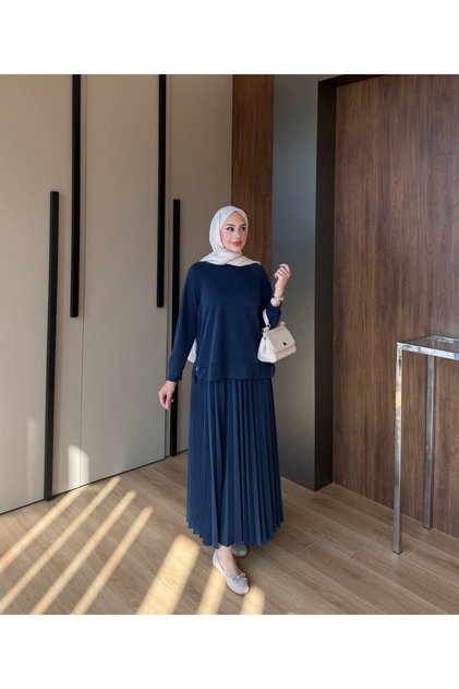 Pleated Skirt Blouse Pique Set Anka261058