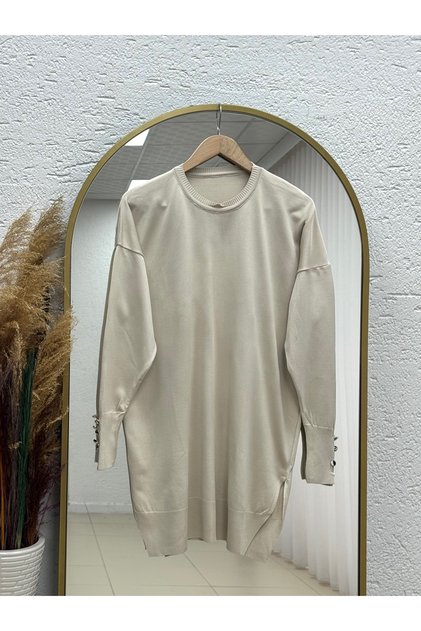 Sabisu Cold Thread Tunic with Buttoned Sleeves and Slits-Sy3310 Cream