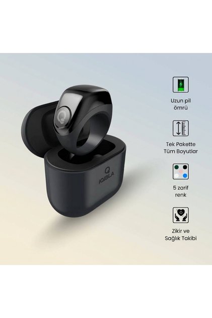 iqibla Akıllı Zikirmatik Yüzüğü Jood - J01, Siyah (Powerbank Şarj Kutusuna Dahil.)