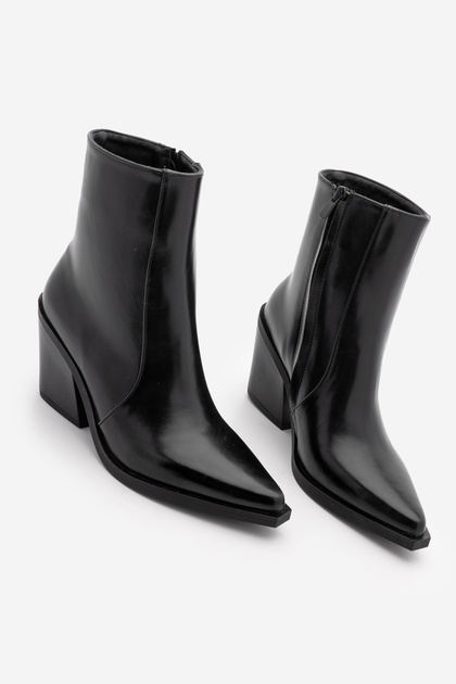 Women's Zippered Cowboy Thick Heeled Pointed Toe Casual Western Boots Rigena Black
