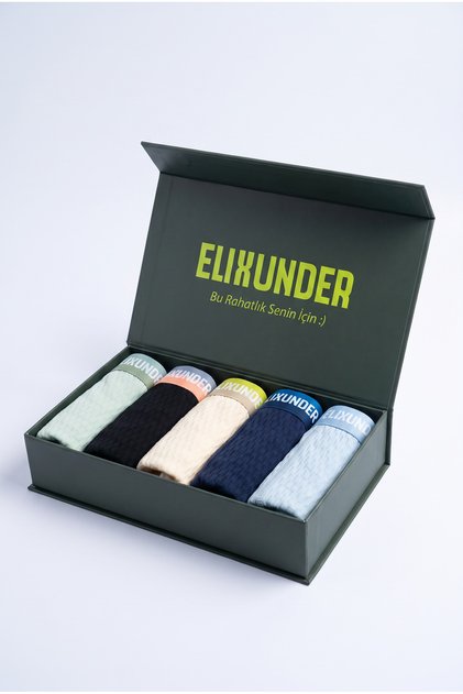 5'li Premium Karışık Renk Saf Pamuklu Erkek Boxer Premium Mıknatıslı Kutulu