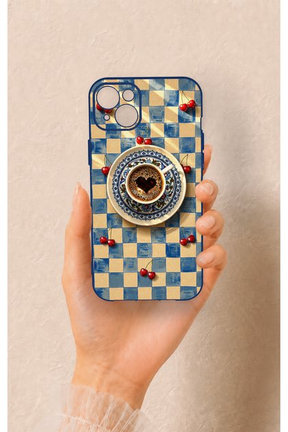 Heart Coffee Pattern Silicone Case Compatible with iPhone 14 Plus/15 Plus