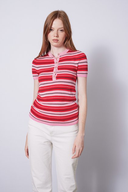 Striped Short Sleeve Knitwear Pink